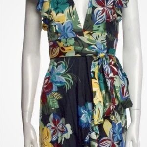 Alexis Floral Printed Mini Dress With Ruffle Embellishment Size: XS